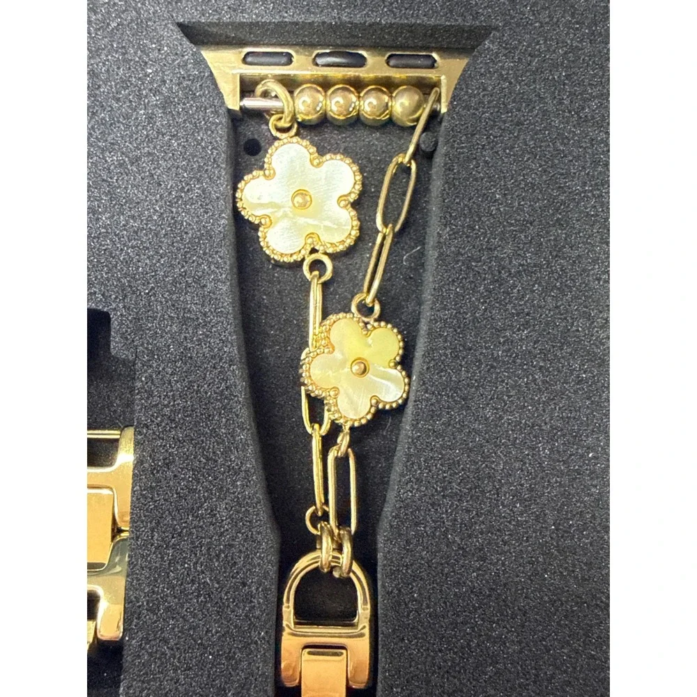 Posh Tech Flora Steel Apple Watch Band Gold Tone Floral Clover Jewelry Strap